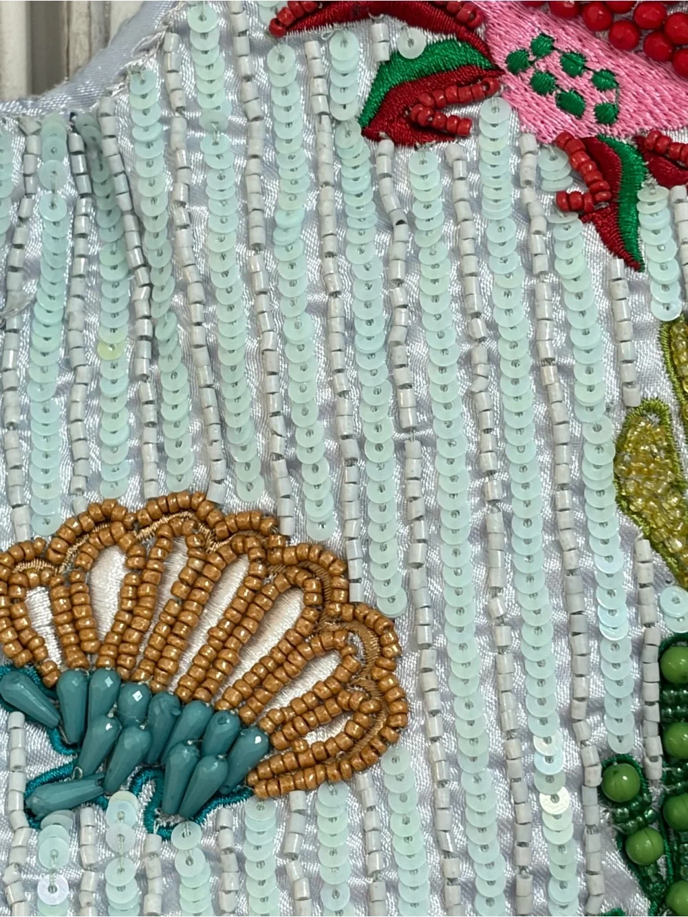 NWT Made in India Beaded Ocean Tote Handbag with Turtle & Shell Motif - Aqua - Picture 2 of 8